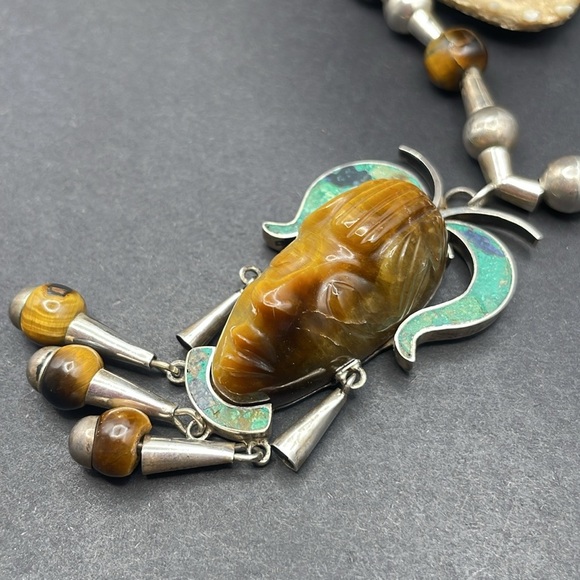 Taxco carved tigers eye necklace A6 🔥 - Picture 5 of 8
